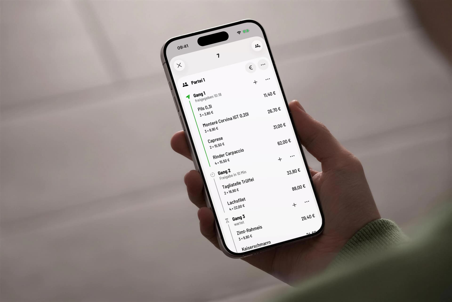 Gangsteuerung der Servire Kassen-App auf einem iPhone