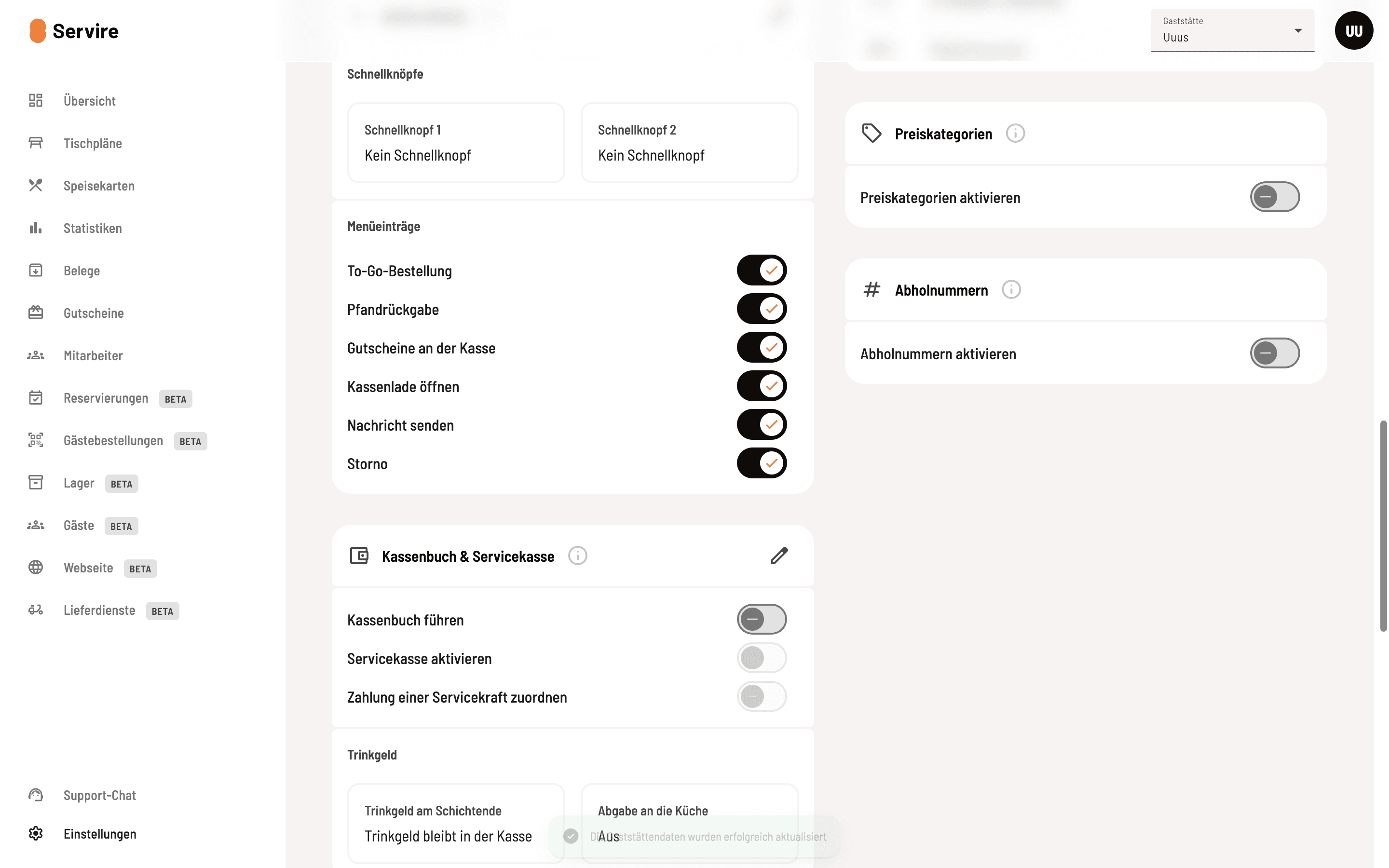 Abholnummern im Web desk aktivieren