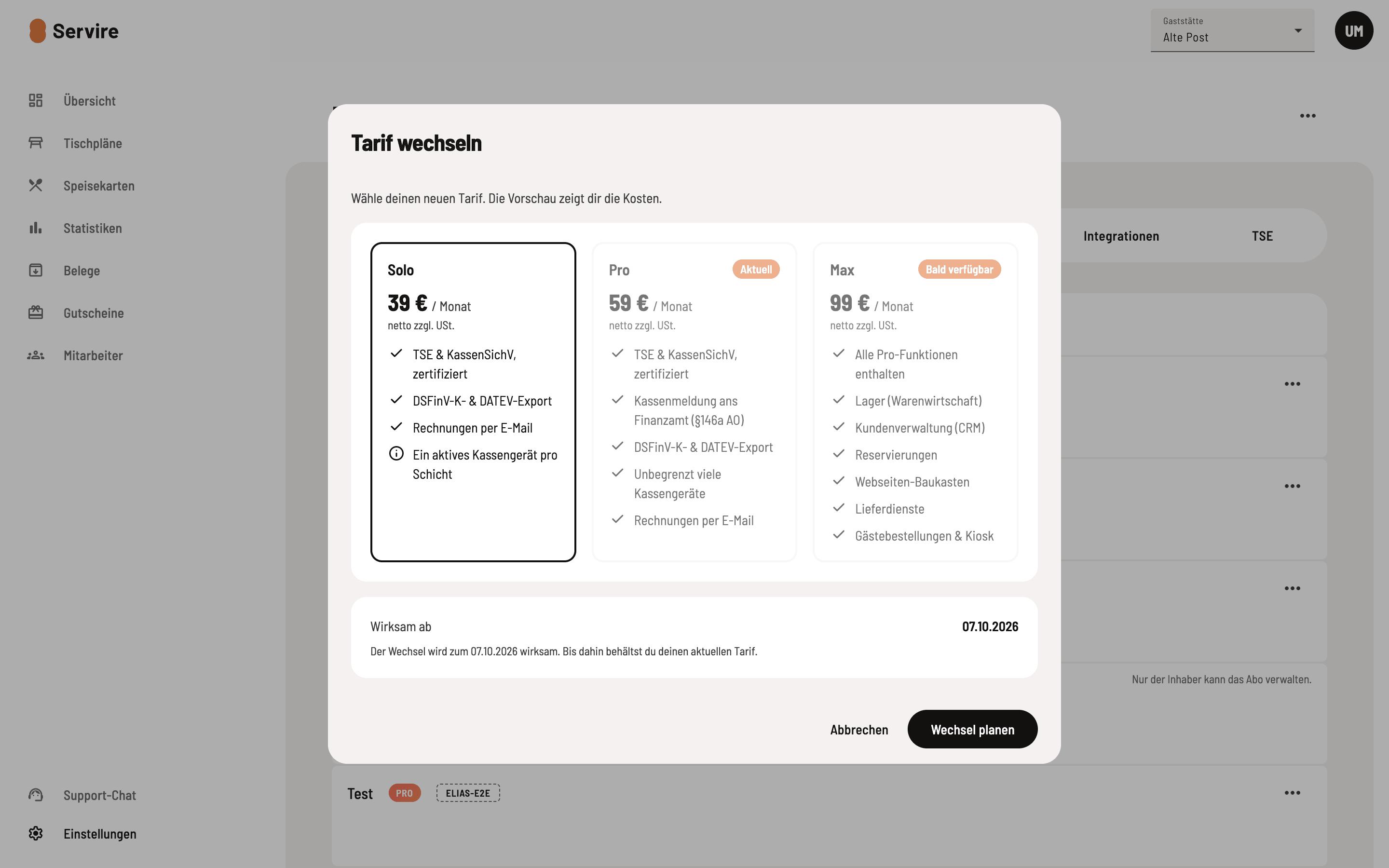 Select a new tariff