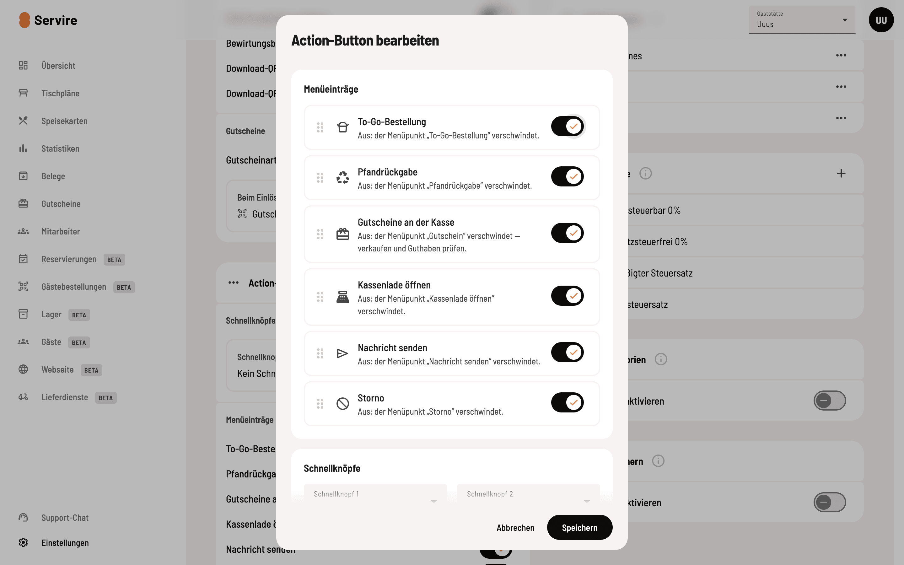 Select and sort menu items