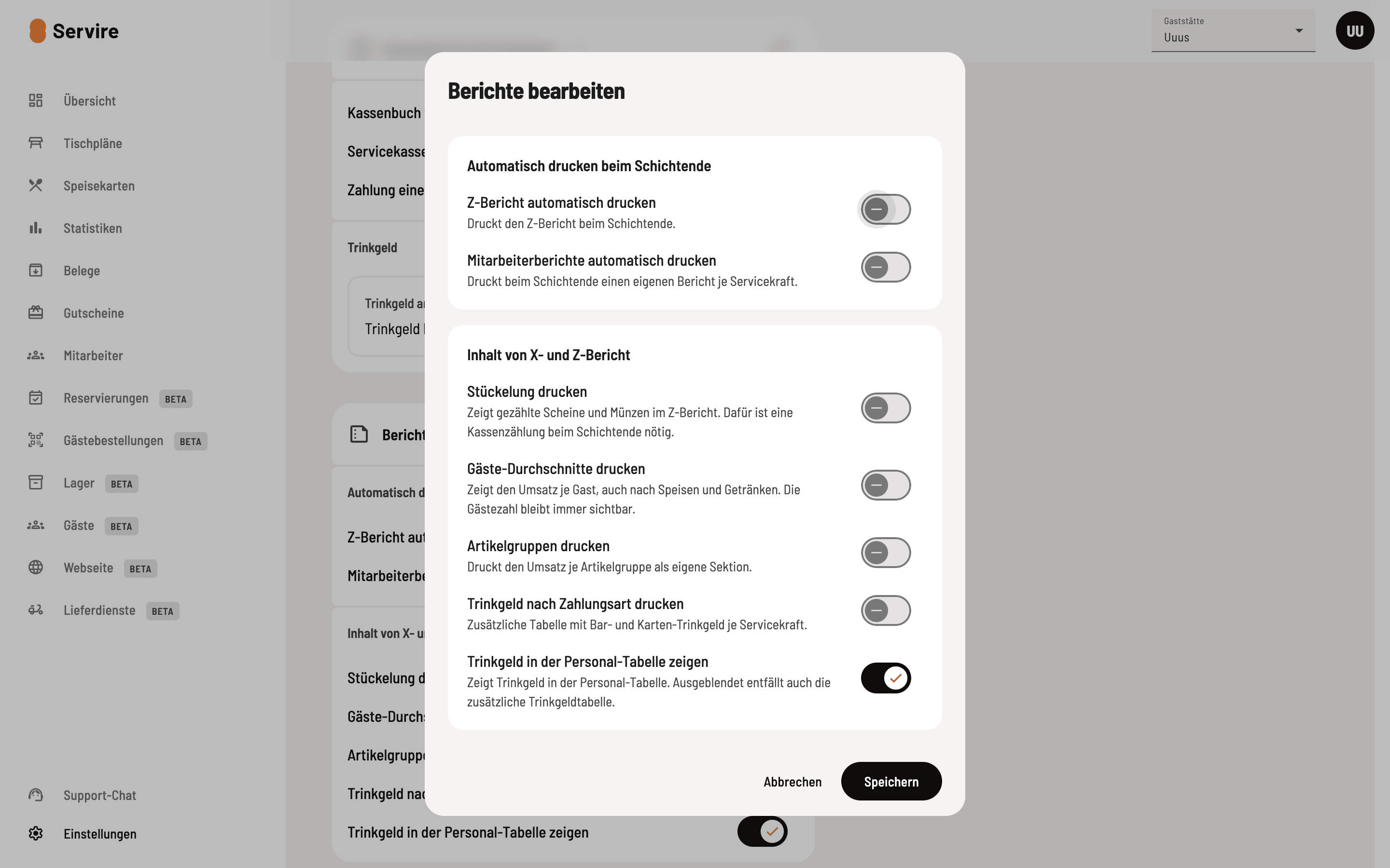 Select automatic printouts