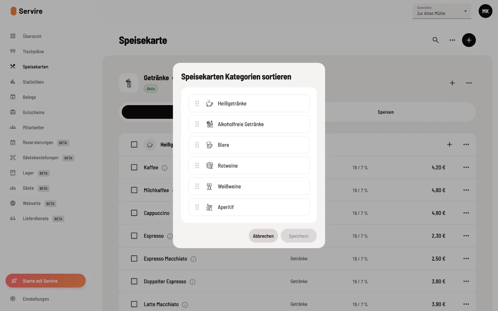 Sort categories in the dialog box using a drag-and-drop sortable list