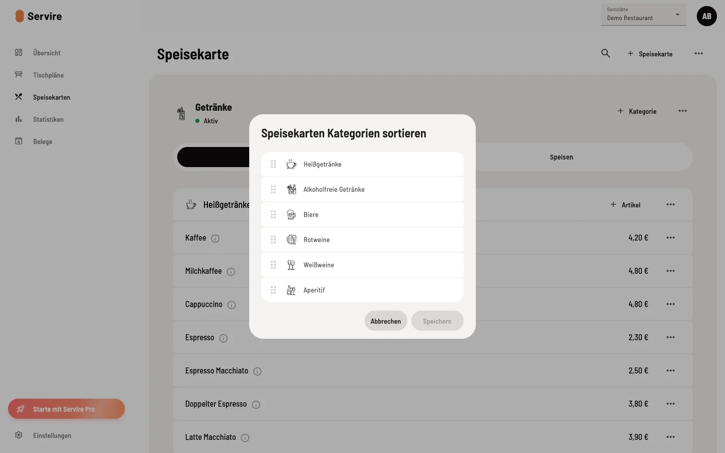 Sort categories in the dialog box using a drag-and-drop sortable list
