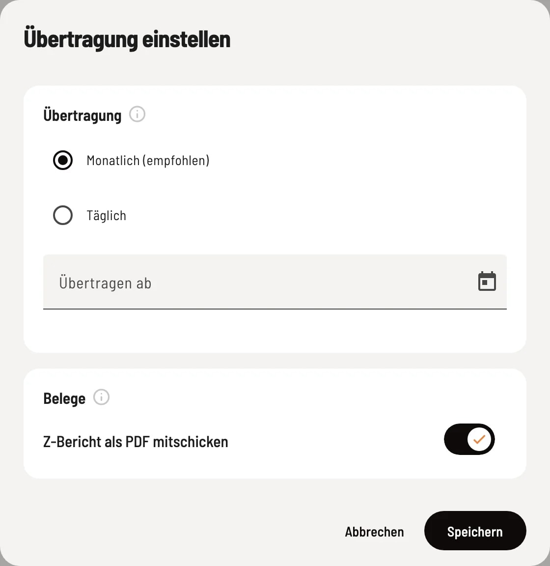 Dialog Übertragung einstellen