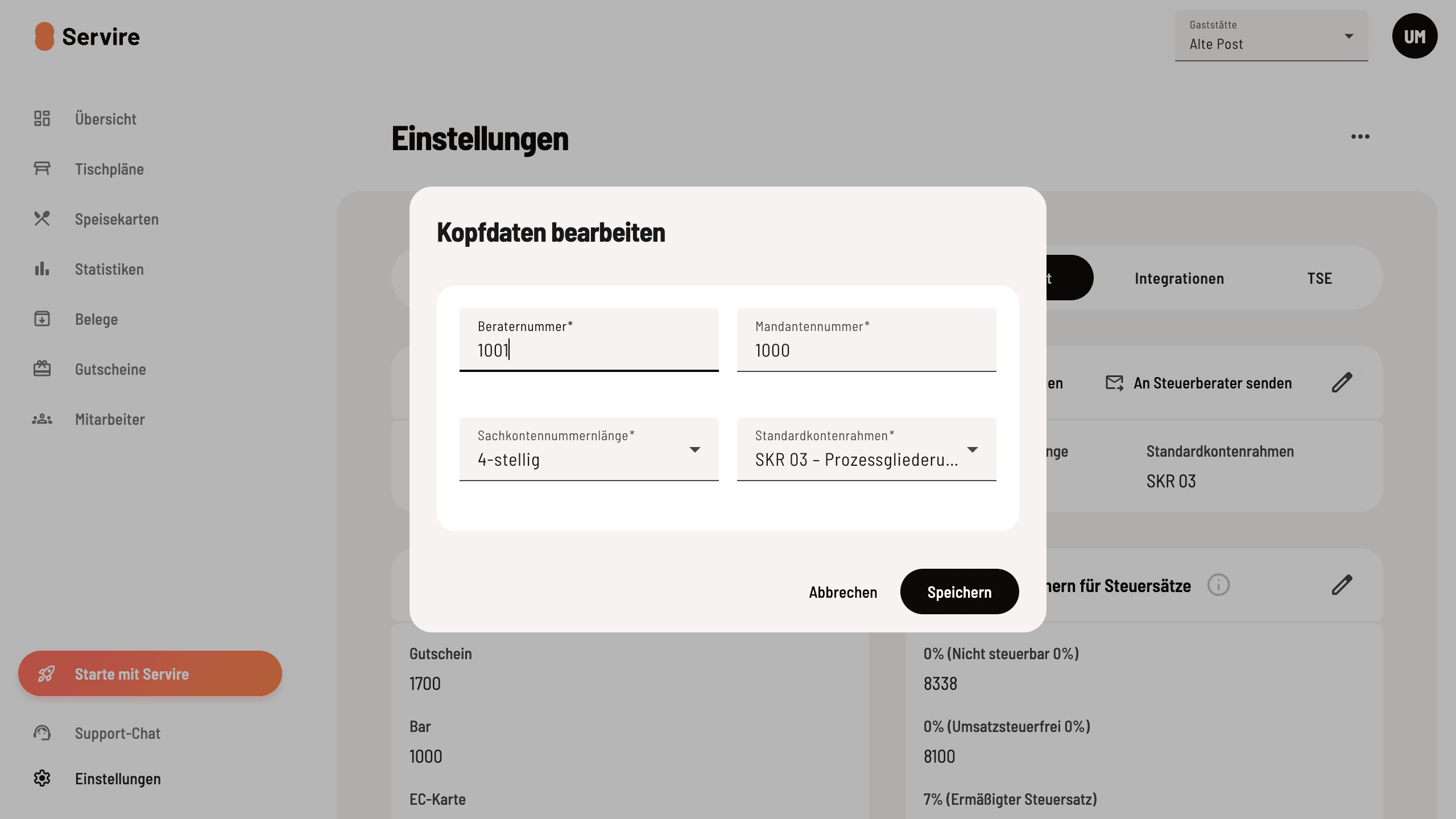 DATEV-Angaben eintragen
