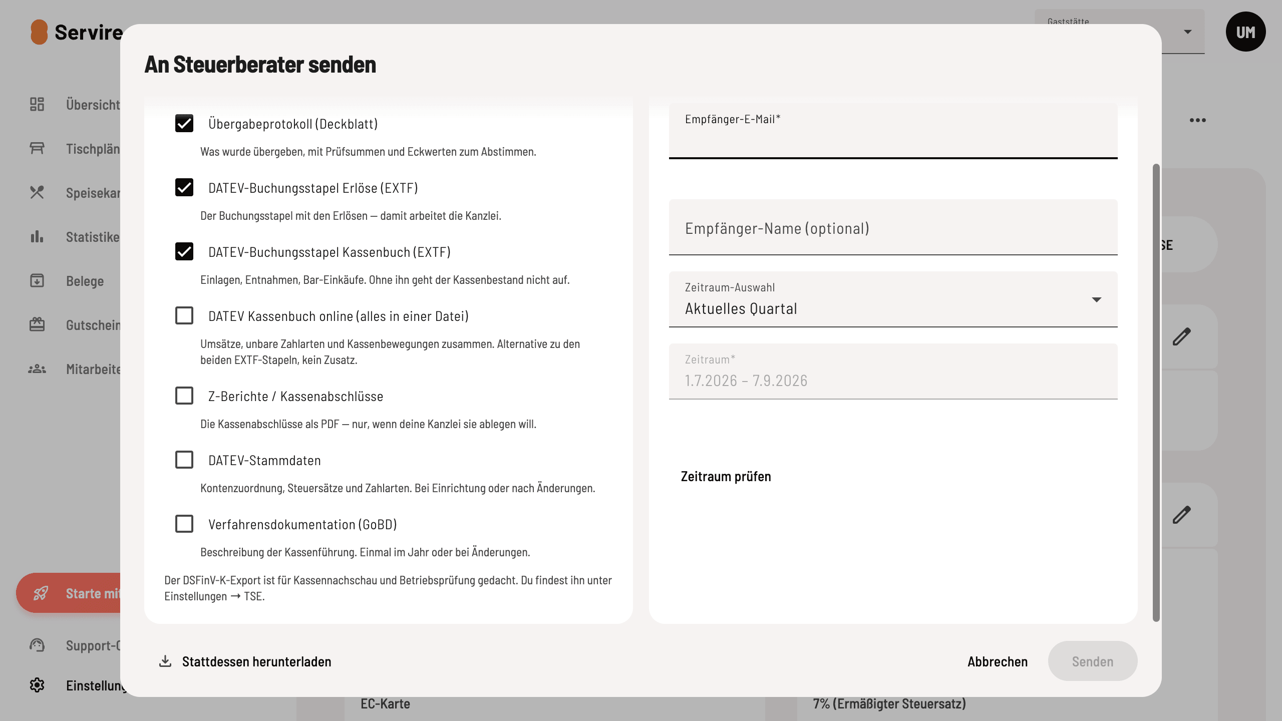 Adresse und Zeitraum prüfen