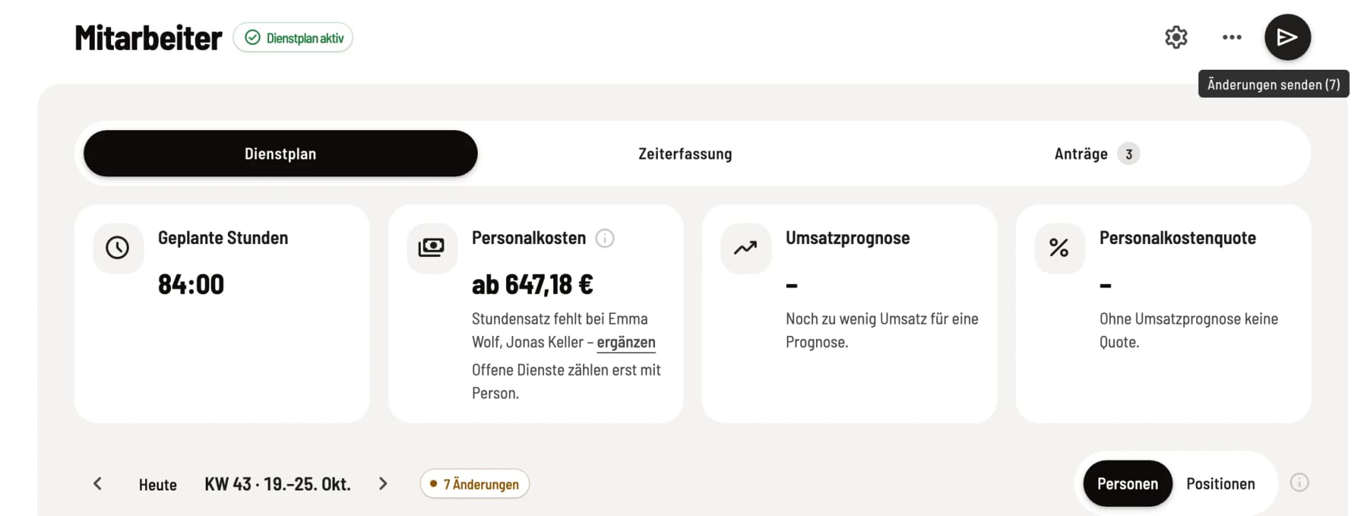 Send button in the page header