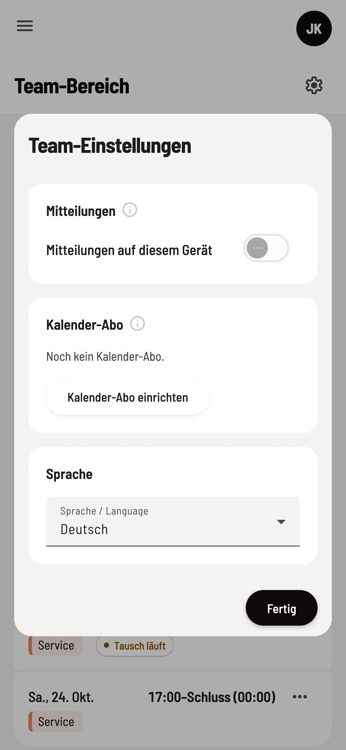 Team-Einstellungen