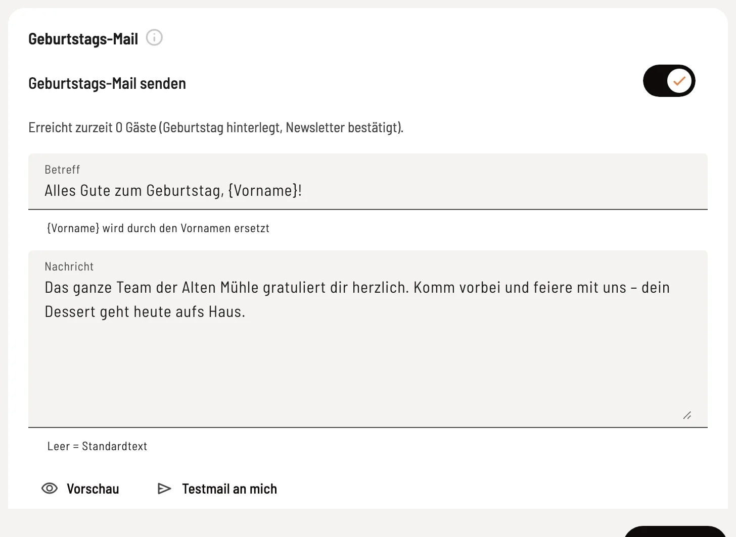 Geburtstags-Mail einschalten