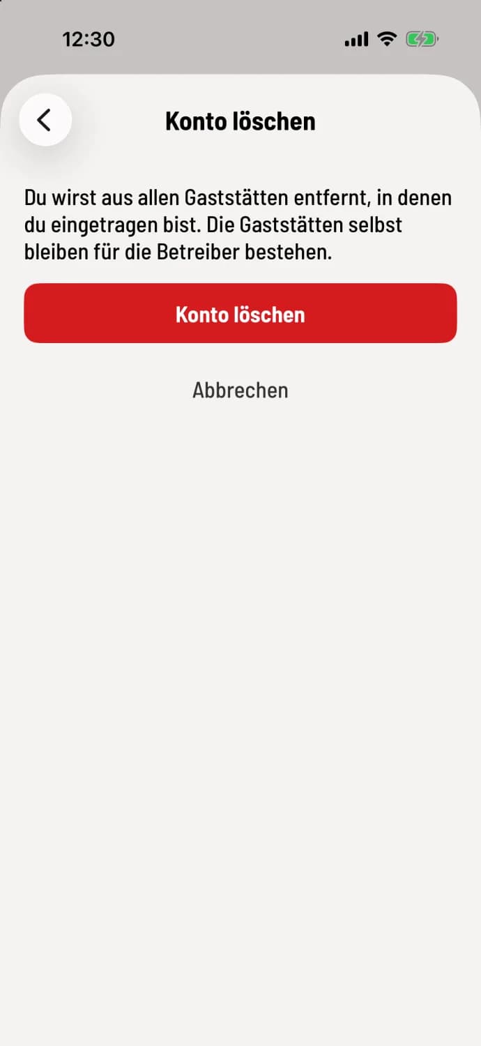 Konto löschen öffnen und bestätigen