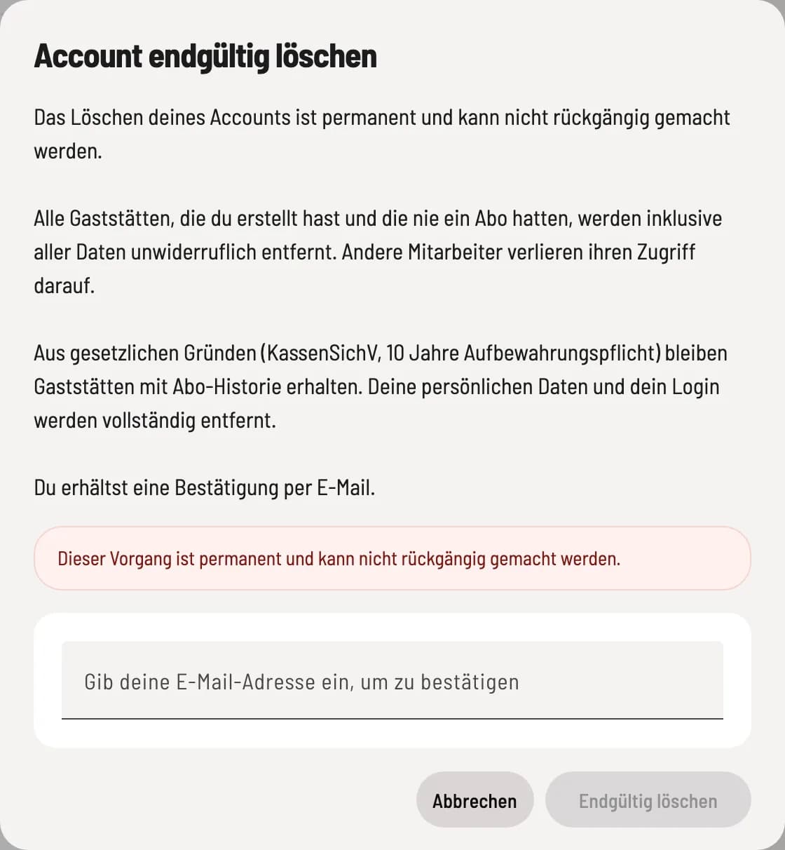 Löschung bestätigen