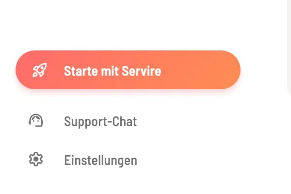 Knopf Starte mit Servire unten in der Seitenleiste des Web desk