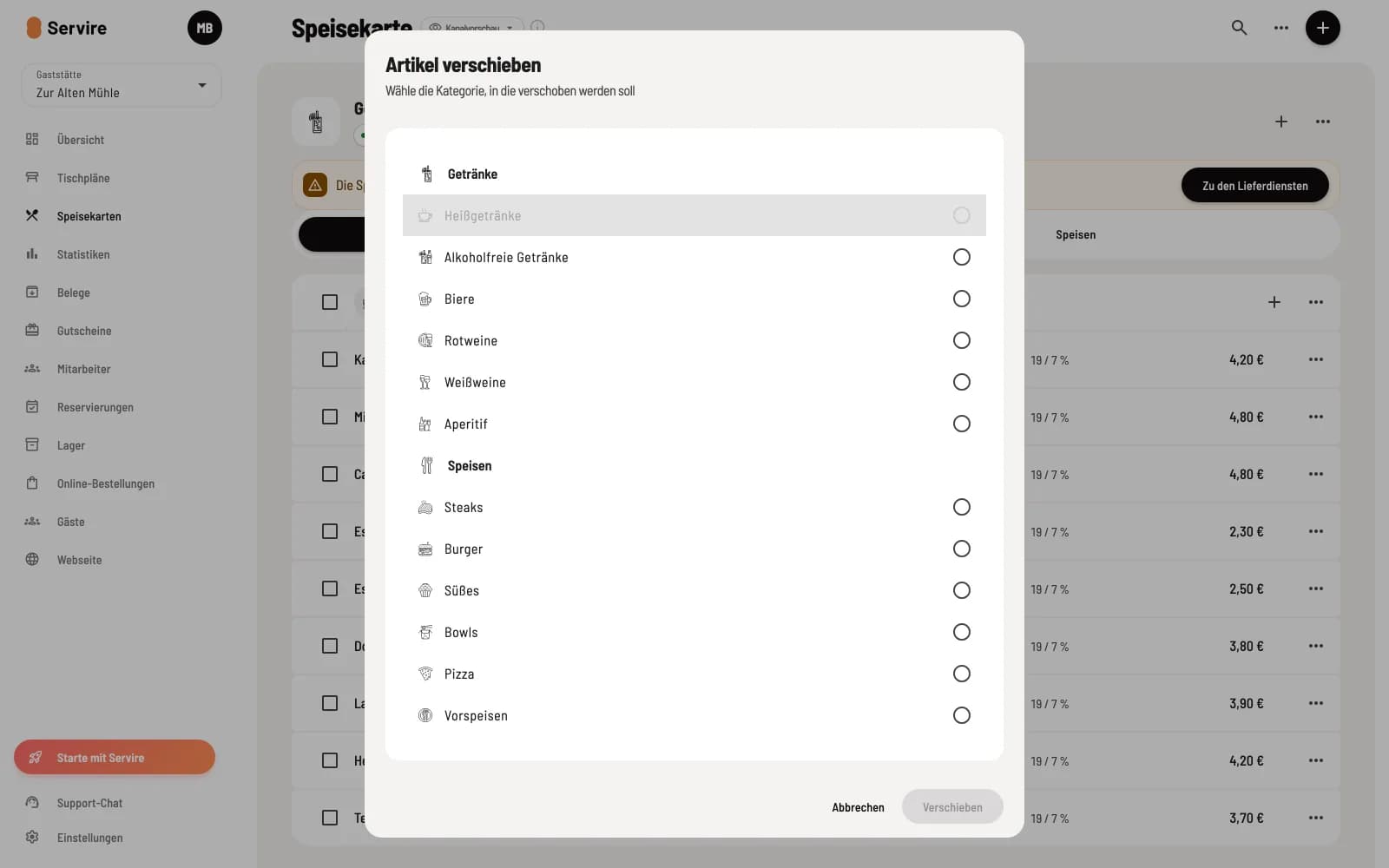 Select target category