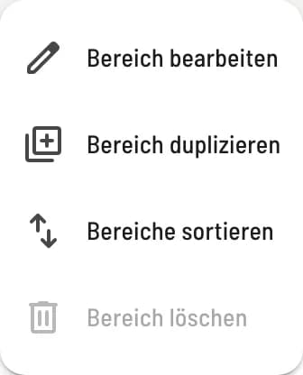 Menu of the area