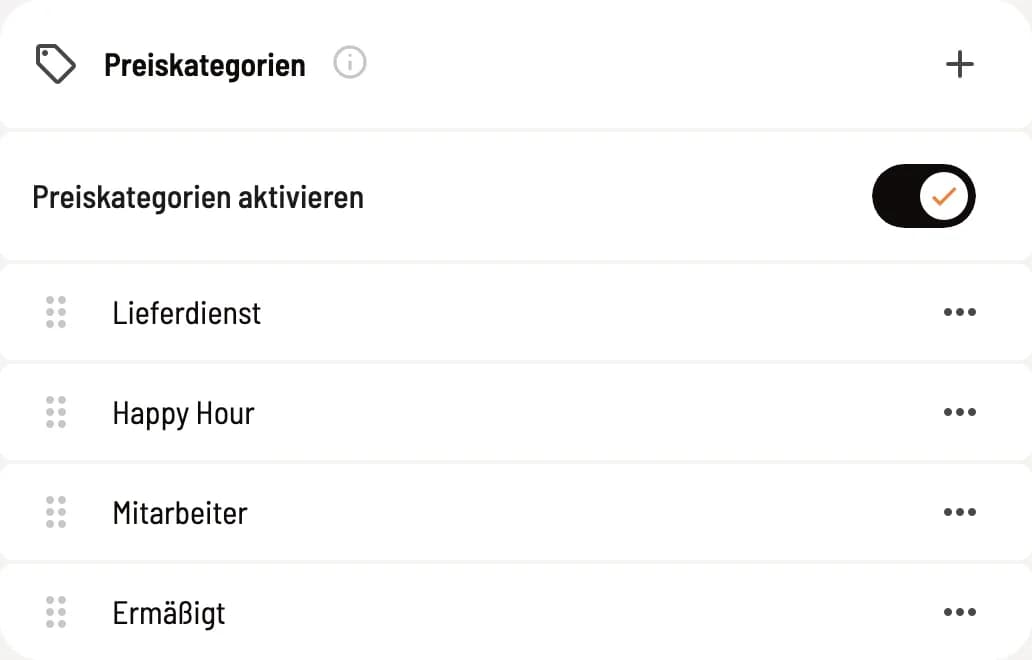 Activate price categories