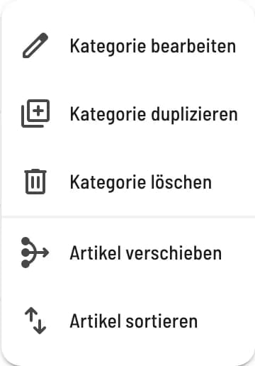 Menü der Kategorie