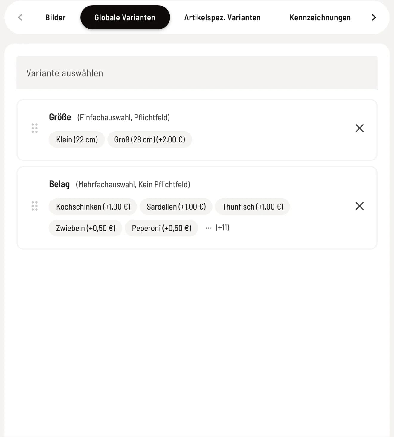 Variantengruppe zuweisen