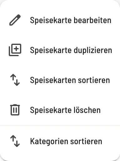 Menü der Speisekarte