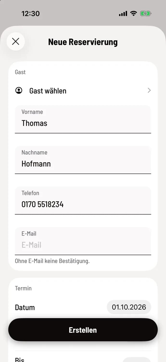 Gast eintragen