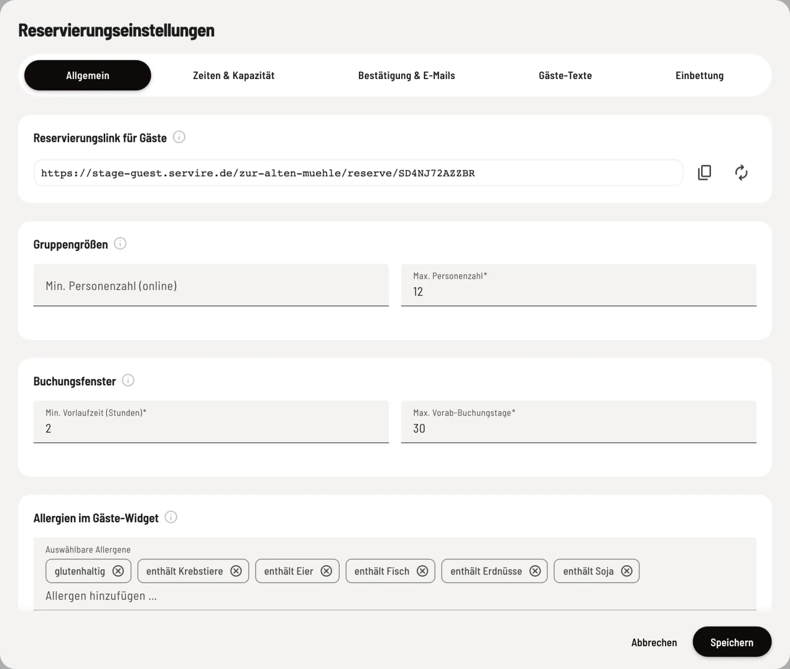 “Reservation settings” dialog