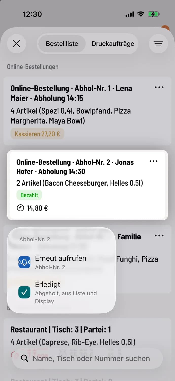 Erneut aufrufen oder abschließen