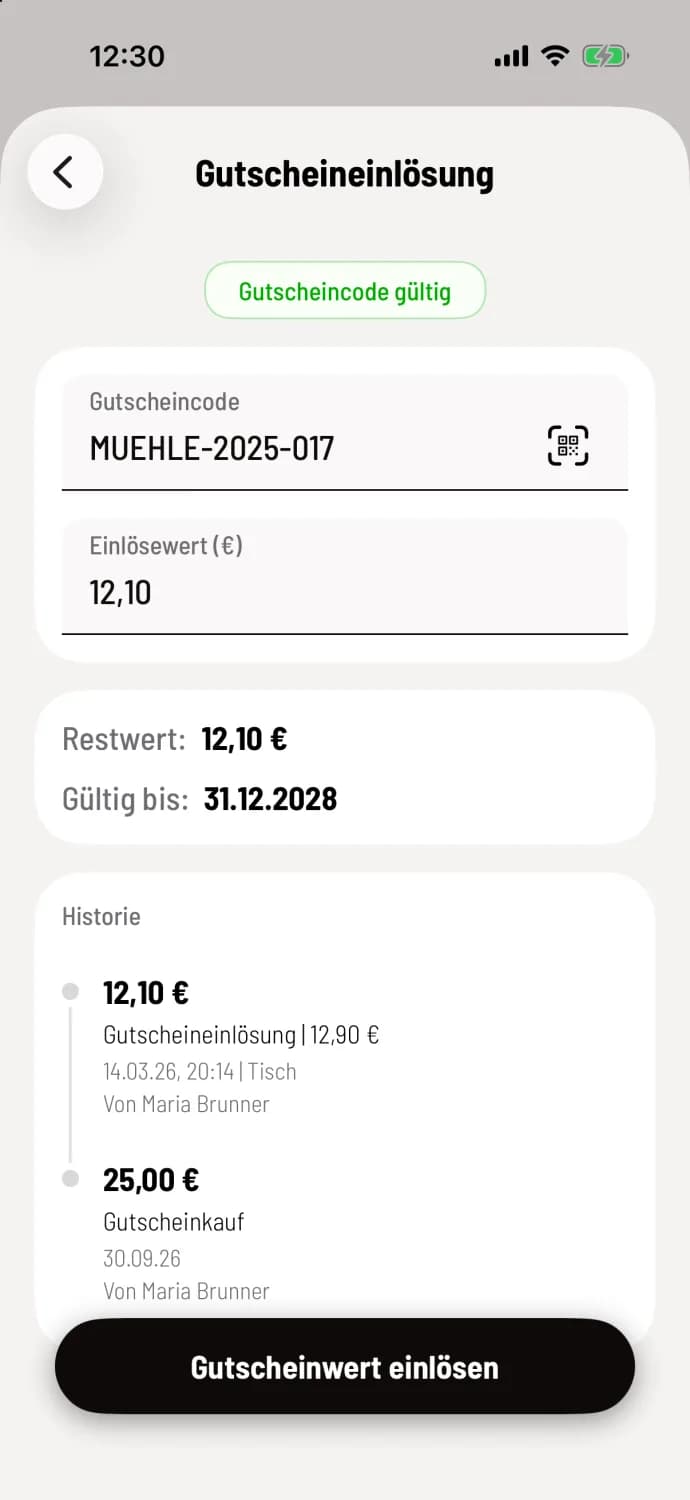 Code eingeben und einlösen