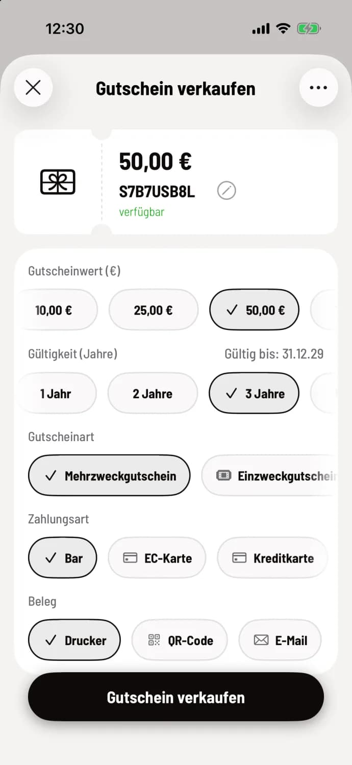 Wert und Zahlung wählen