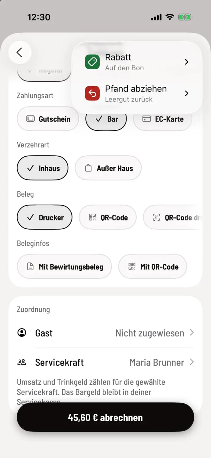 Menü oben rechts