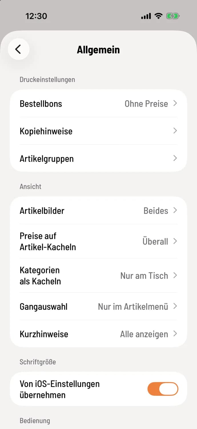 Print settings and view