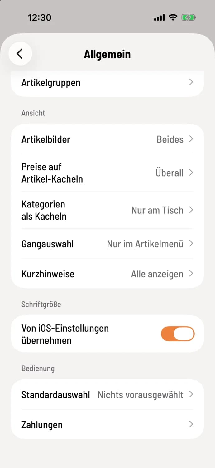 Font size and operation