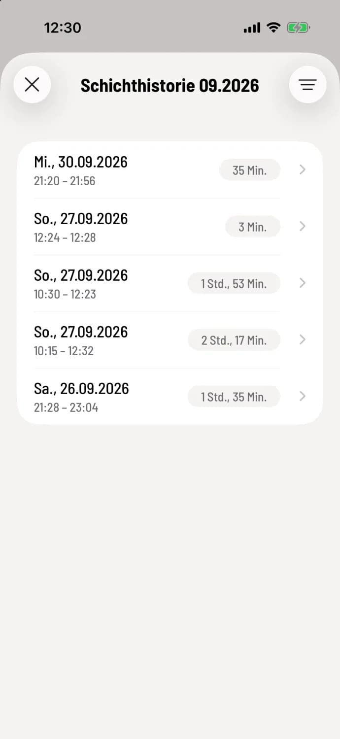 Vergangene Schicht wählen