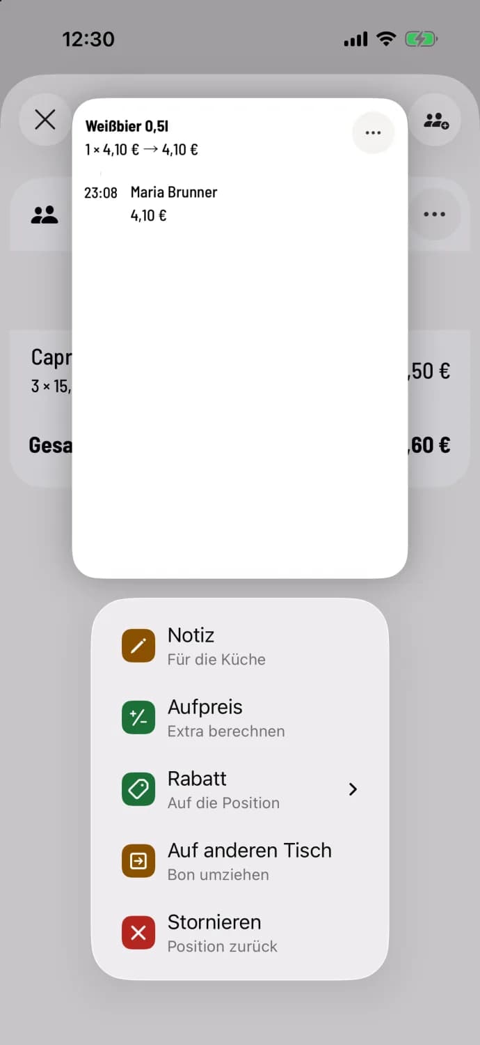 Zeile gedrückt halten
