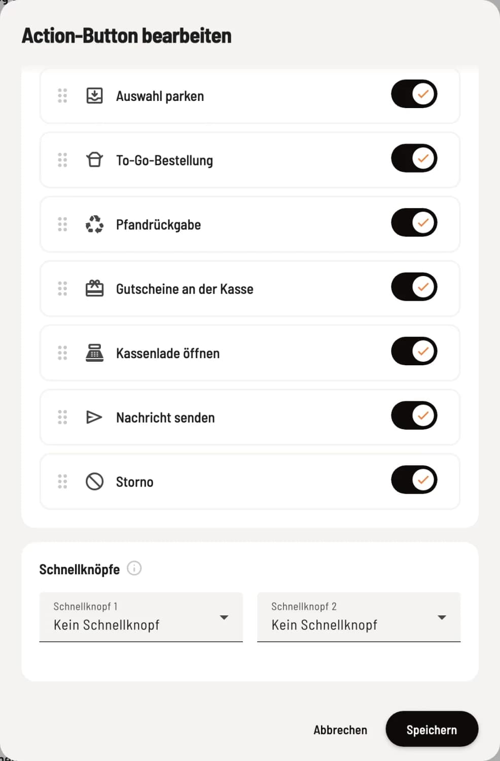 Schnellknöpfe belegen