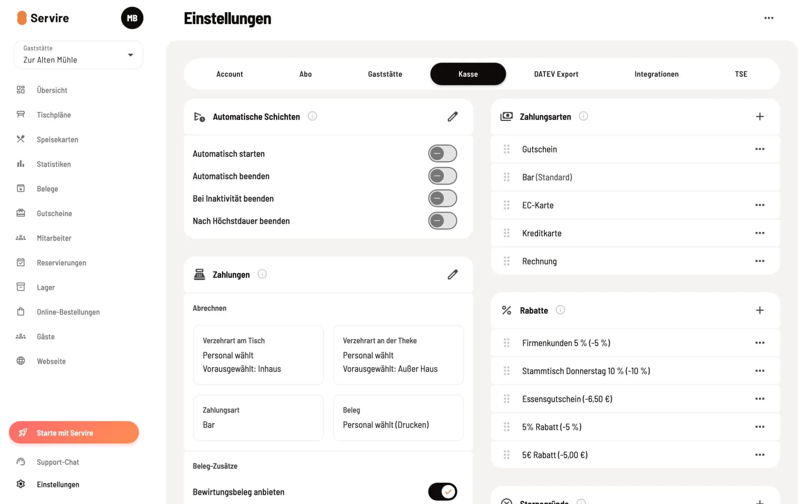Reiter Kasse öffnen