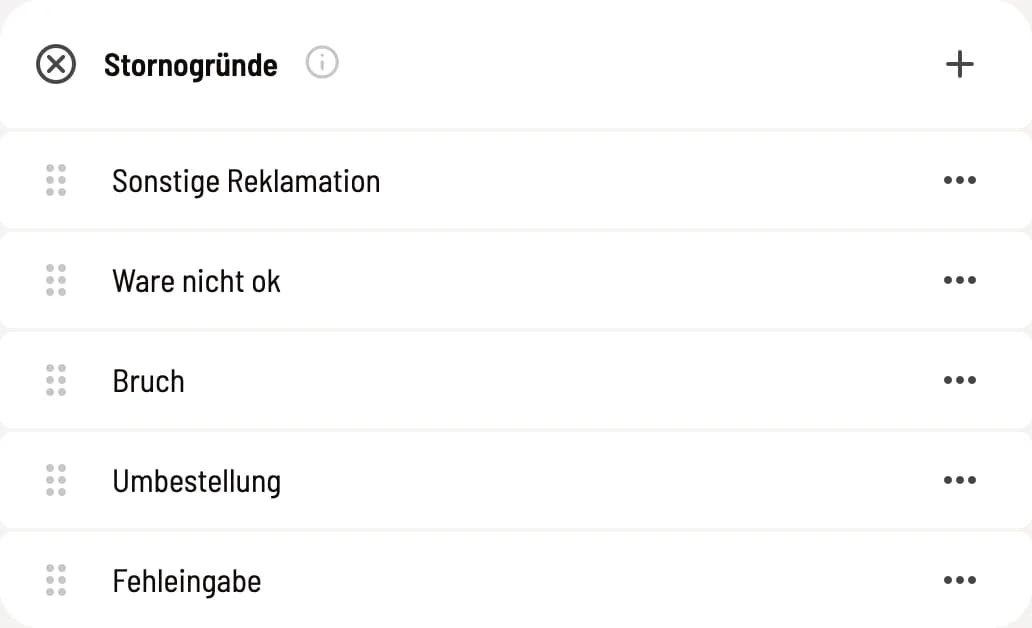 Liste der Stornogründe