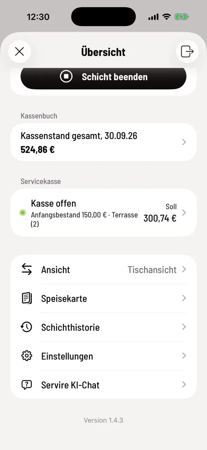 Servicekasse öffnen