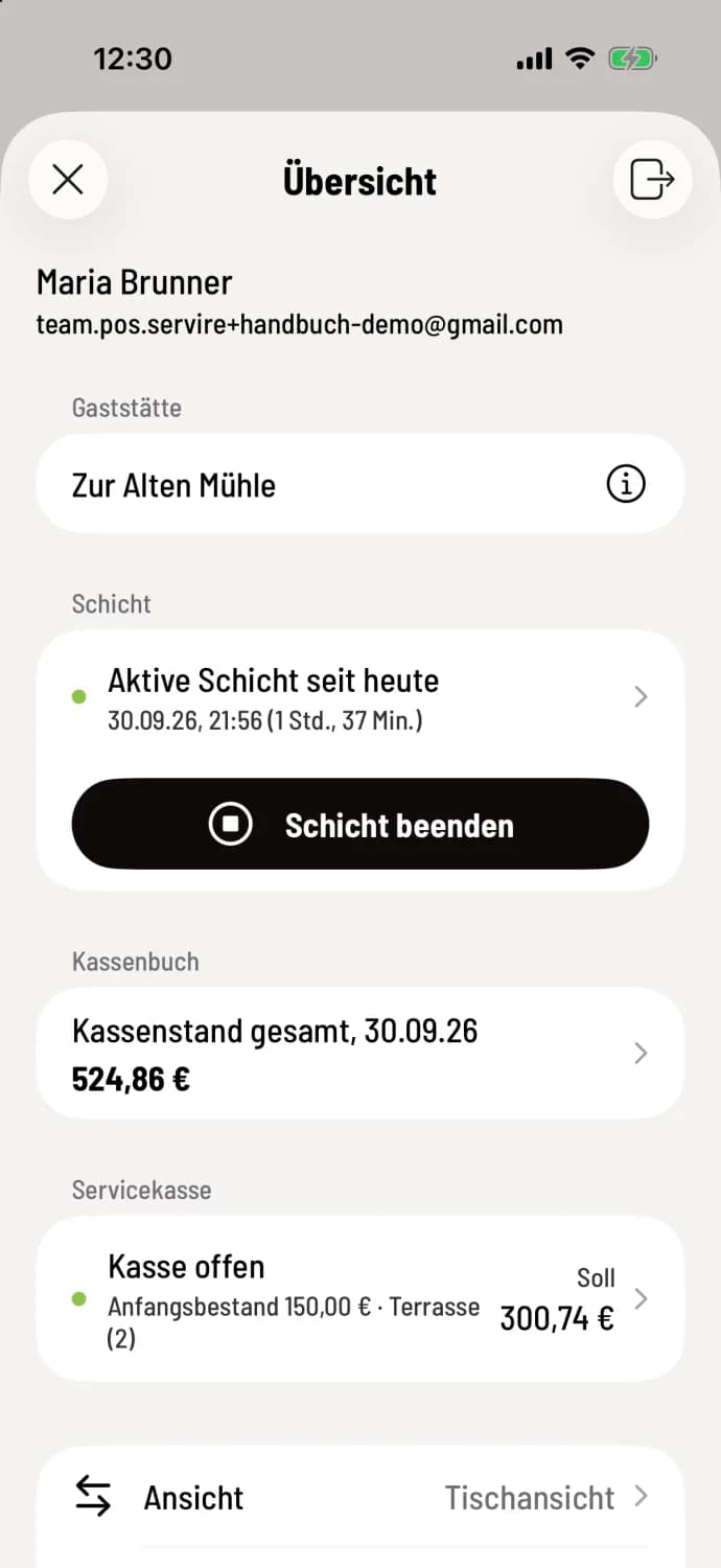 Schicht beenden antippen