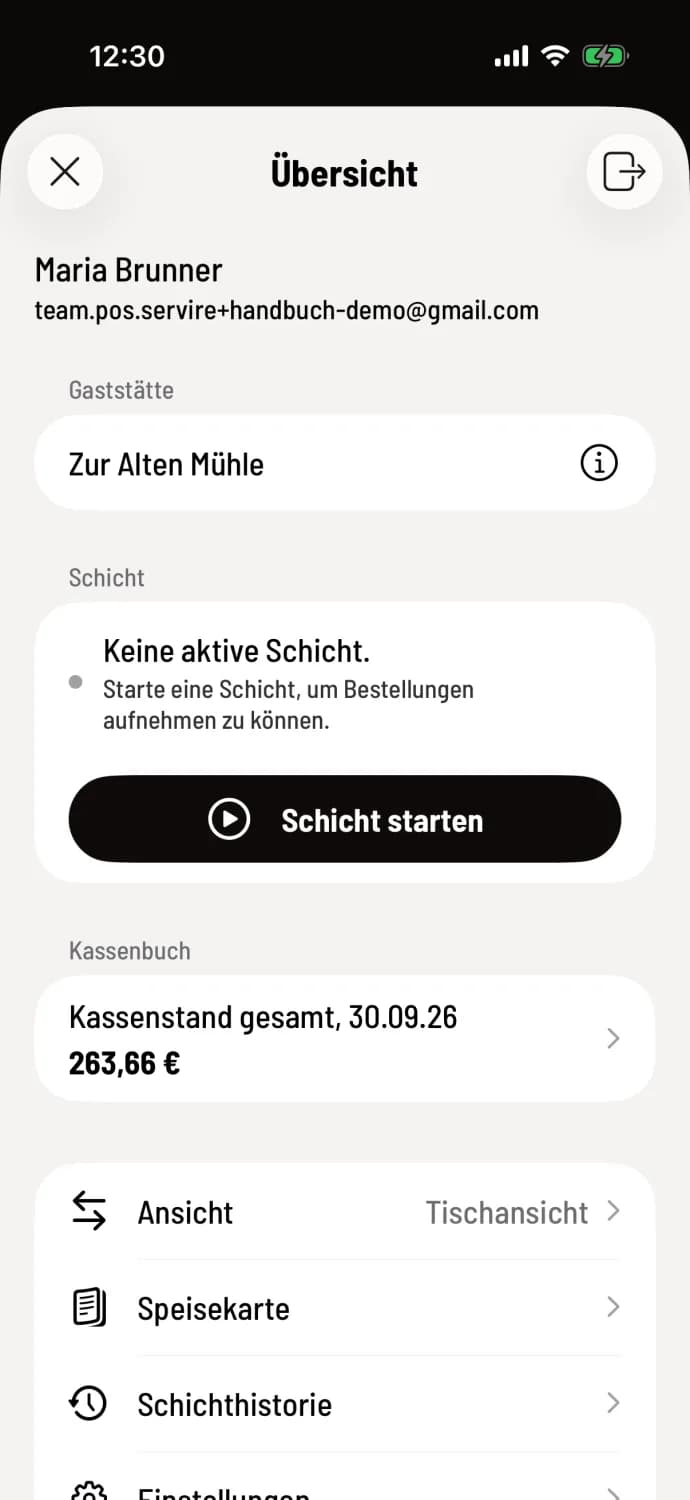 Übersicht öffnen und starten