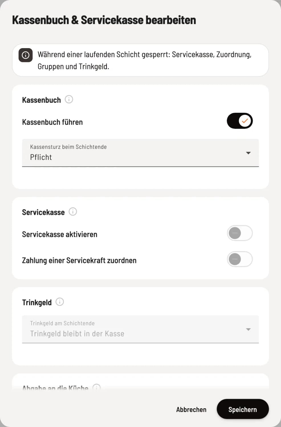 Kassenbuch einstellen
