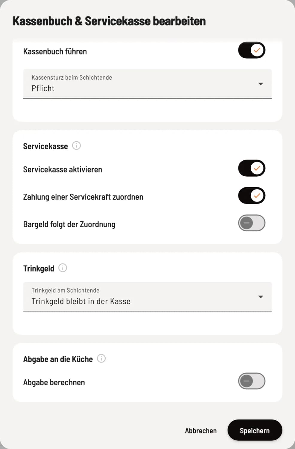 Servicekasse einschalten