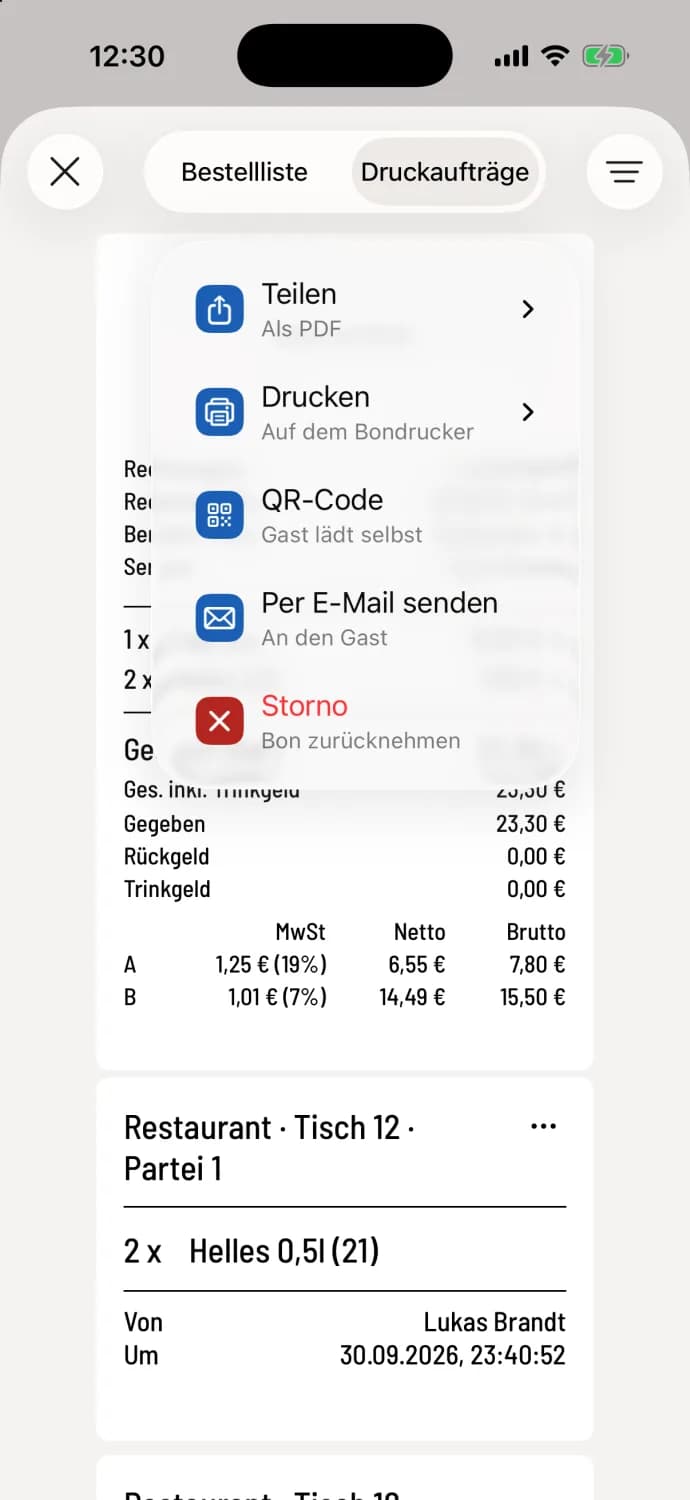 Menü am Bon öffnen
