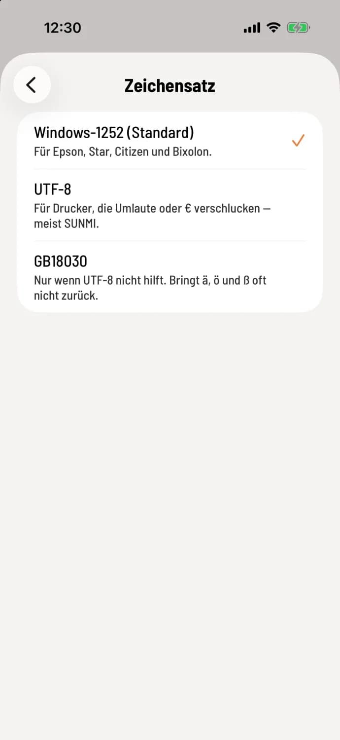 Zeichensatz wählen