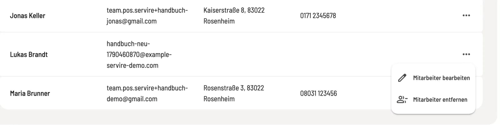 Mitarbeiter entfernen wählen