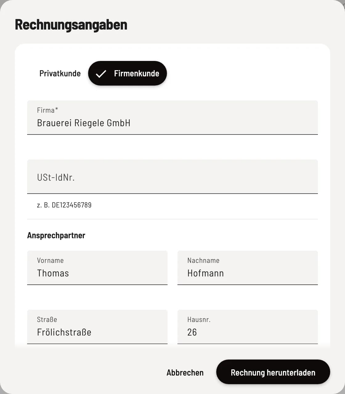 Empfänger eintragen