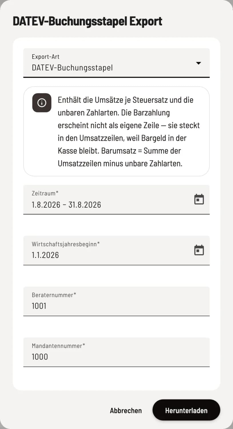 Angaben für die Buchungsstapel