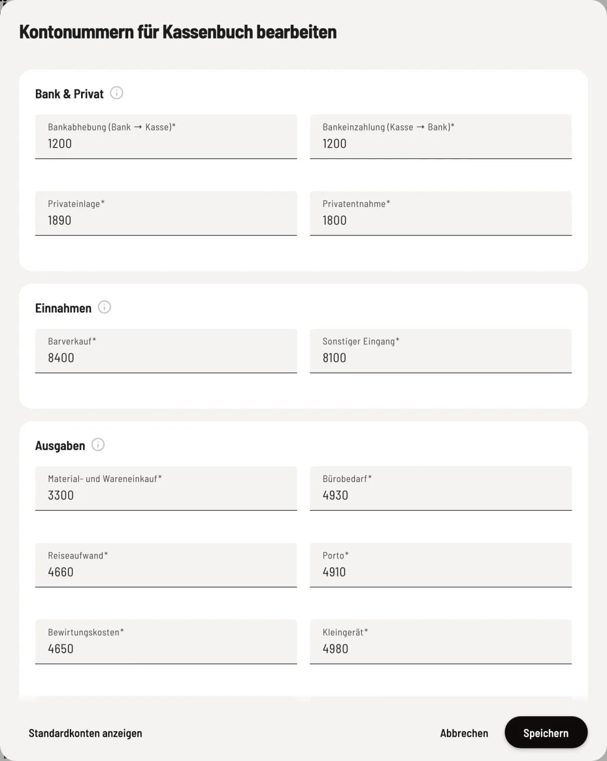 Counter account per category