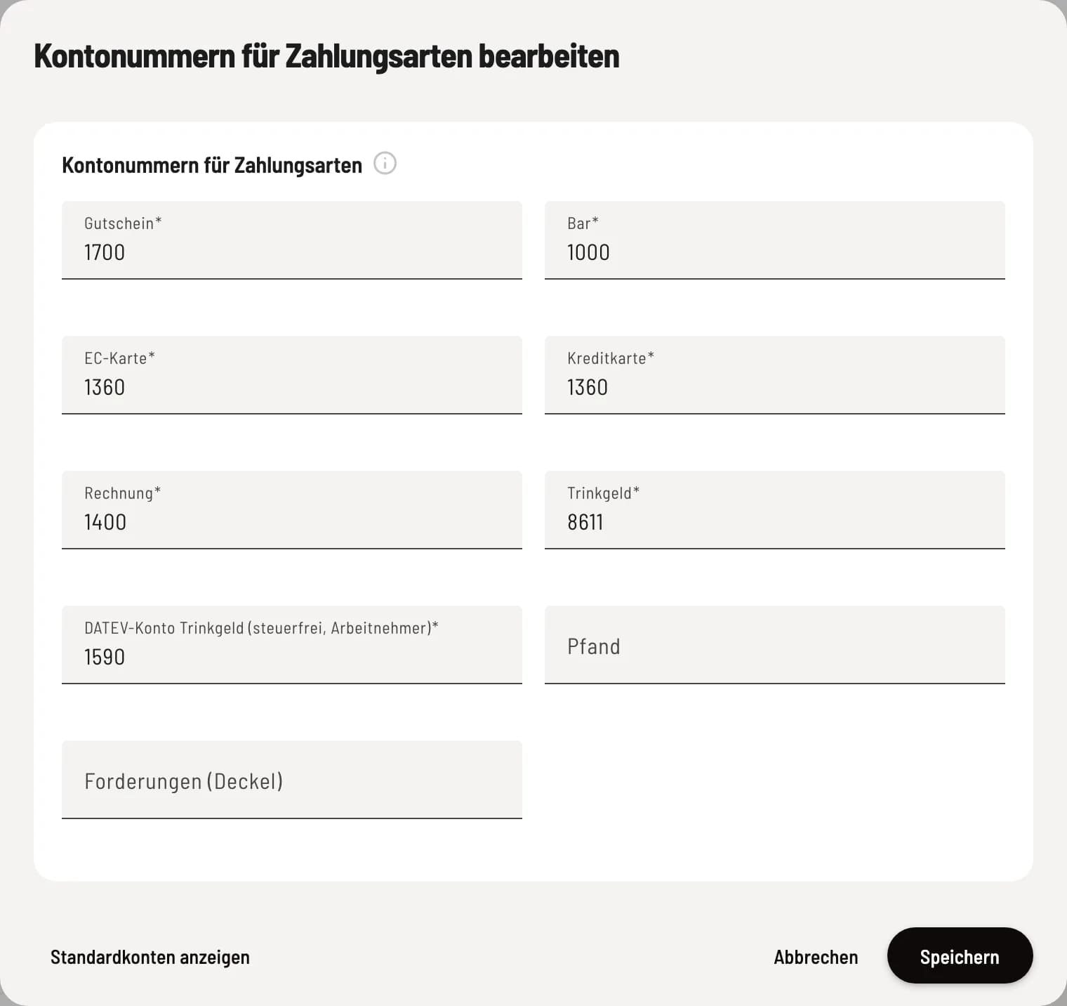 Account per payment method
