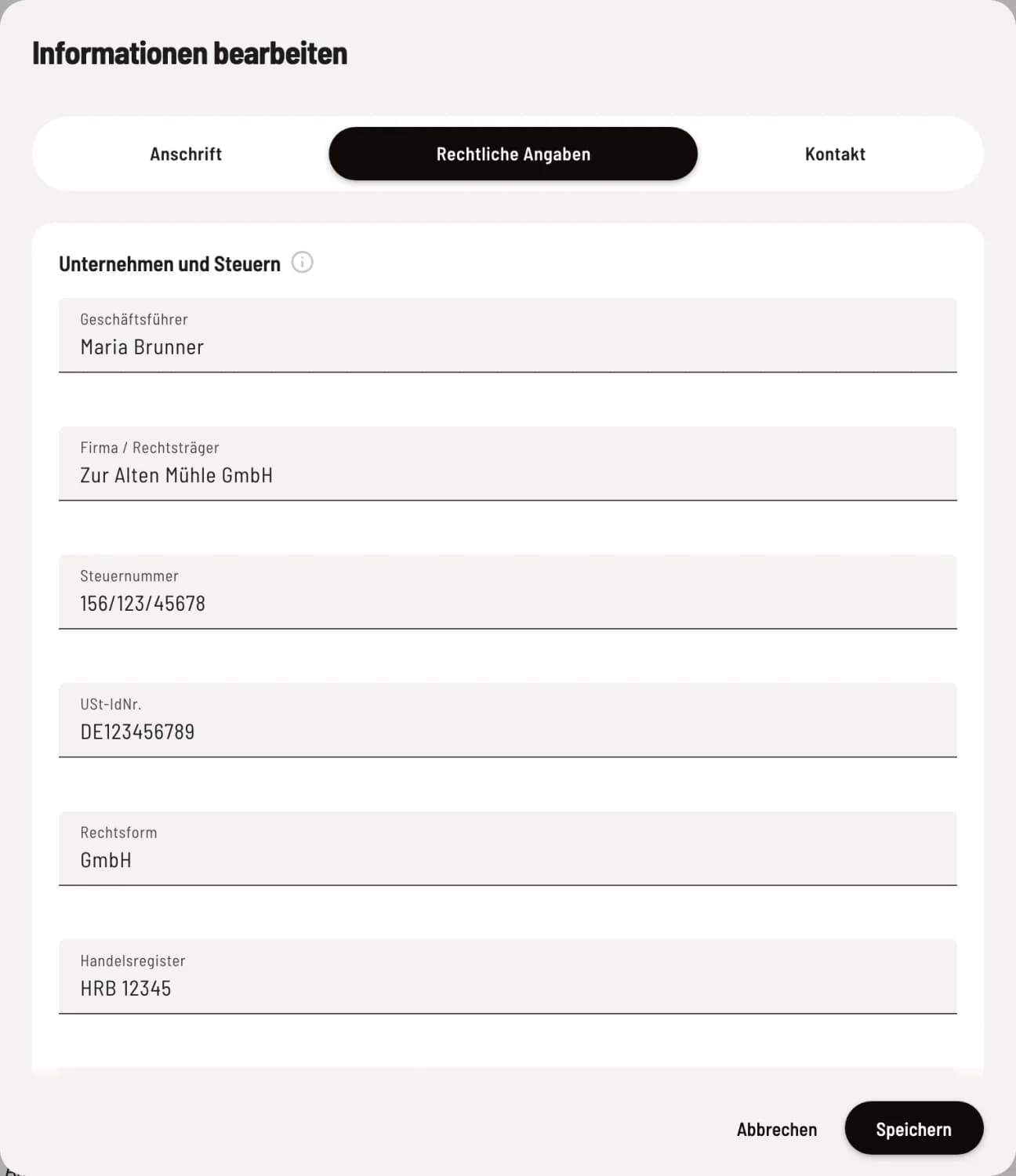 Legal Information tab