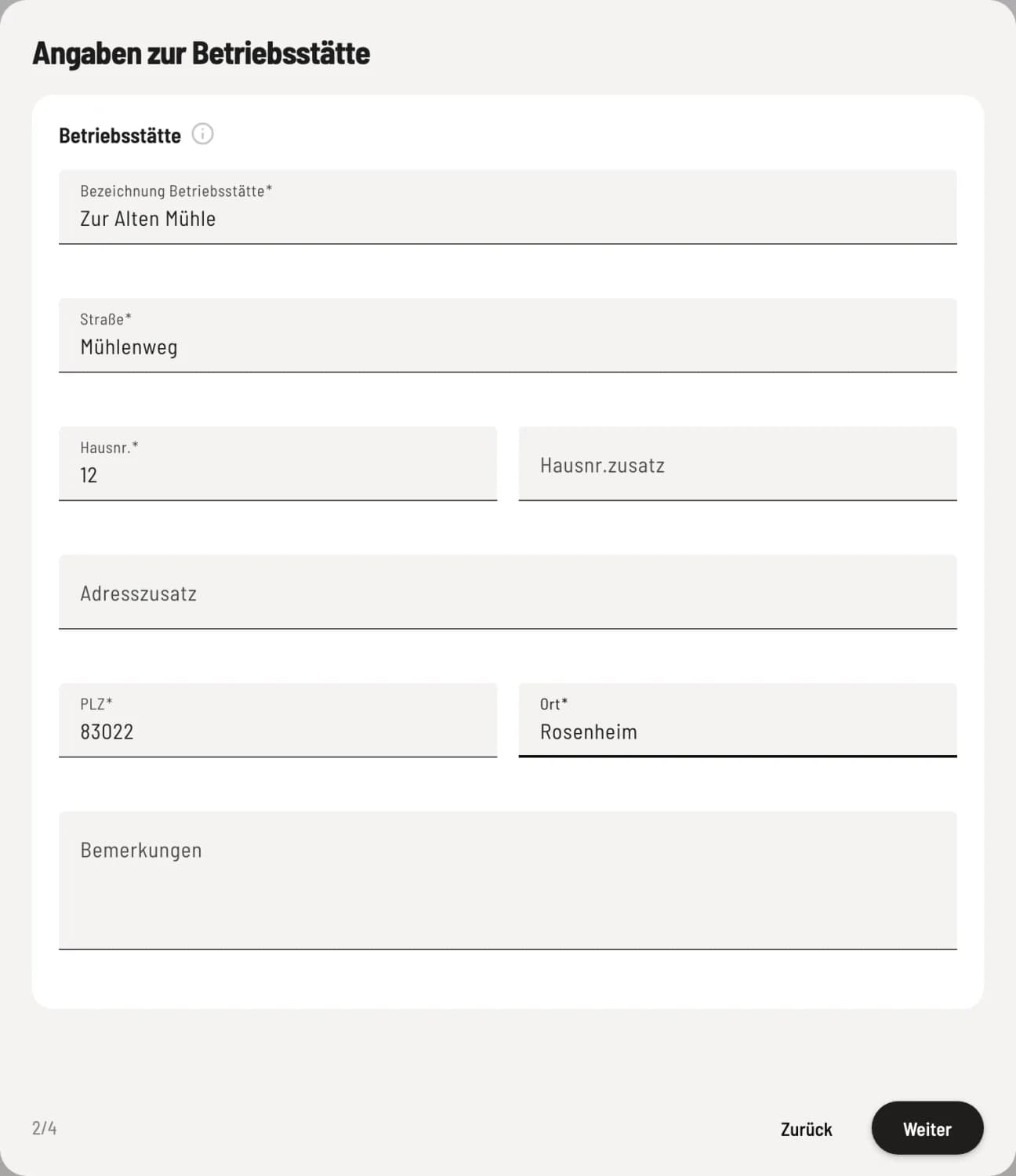 Betriebsstätte eintragen