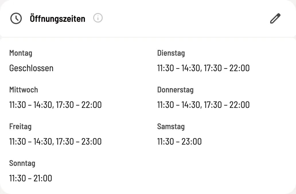 Karte Öffnungszeiten
